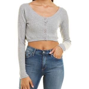 👕LnA Moon Brushed Rib Crop Cardigan heather gray sz med